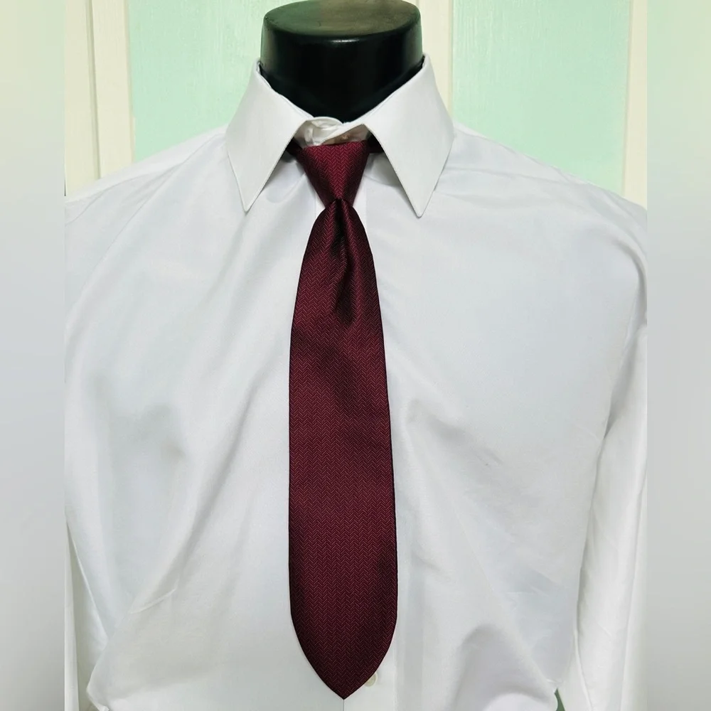 Boys Merlot Burgundy Wine Dark Red Tie Wedding Tuxedo Herringbone Pre Tied clip